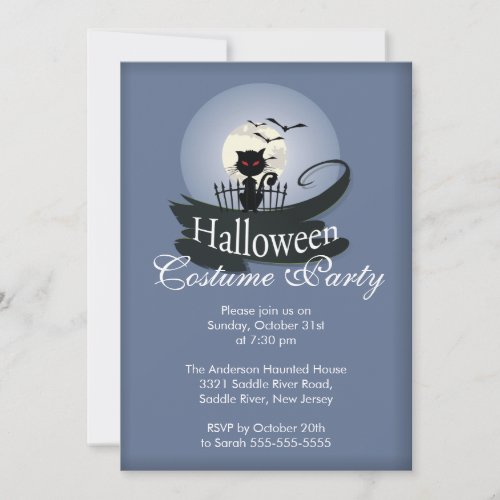 Cute Black Cat Halloween Costume Party Invitation