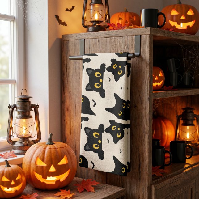 Cute Black Cat Halloween Kitchen Towel (Creator Uploaded)