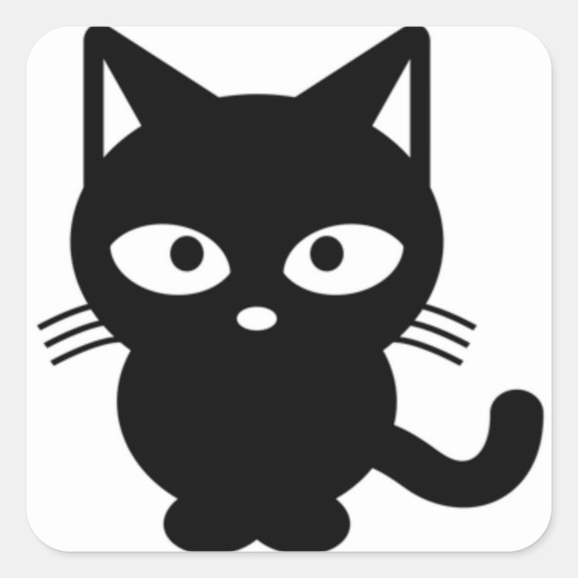 Cute Black Cat Halloween Kitty Square Sticker (Front)