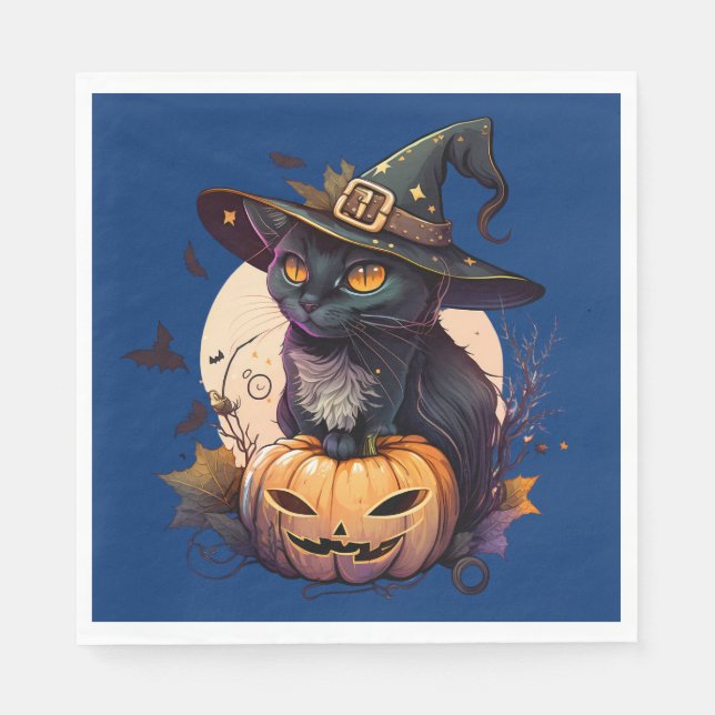 Cute Black Cat Halloween Napkins (Front)