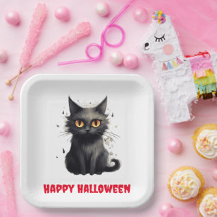 Cute Black Cat Halloween  Paper Plates