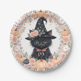 Cute Black Cat Halloween Paper Plates