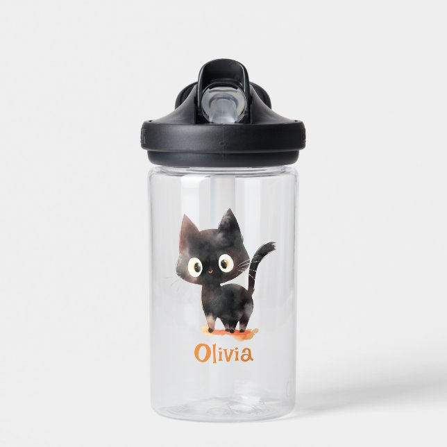 Cute Black cat Halloween party favors Water Bottle (Front)