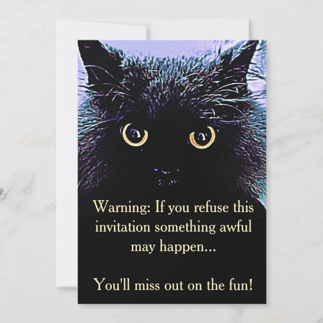 Cute Black Cat Halloween Party Invitation | Zazzle