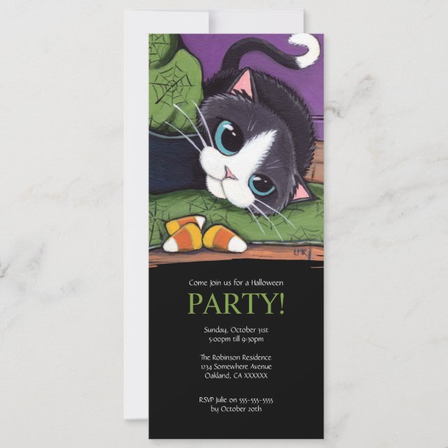 Cute Black Cat Halloween Party Invitation (Front)