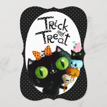 Cute Black Cat Halloween Party Invitation by partymonster at Zazzle