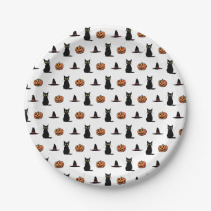 Cute Black Cat Halloween Party Paper Plates