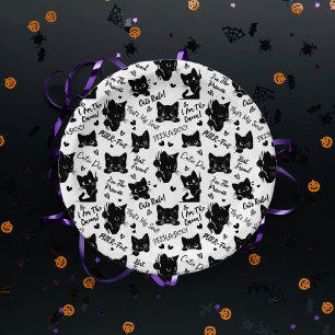 Cute Black Cat Halloween Pattern for Cat Lovers Paper Plates