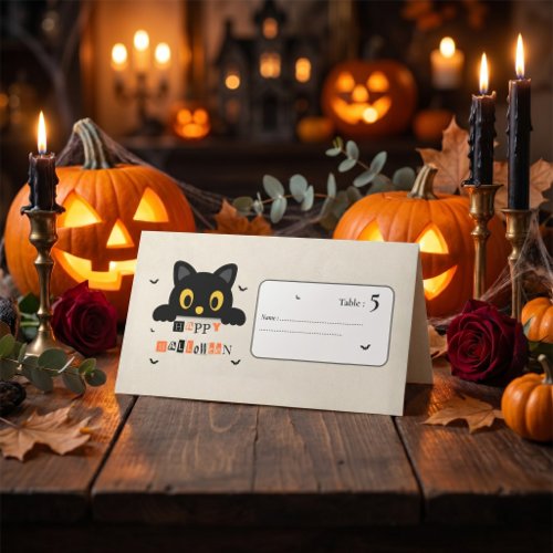 Cute Black Cat Halloween Place Card