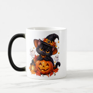 Cute Black Cat Halloween Pumpkin Color Changing Mu Morph Mug