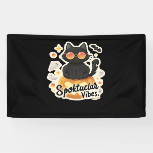 Cute Black Cat Halloween Pumpkin Oversized T-Shirt Banner