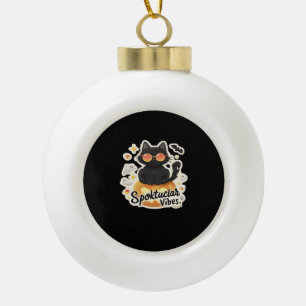 Cute Black Cat Halloween Pumpkin Oversized T-Shirt Ceramic Ball Christmas Ornament