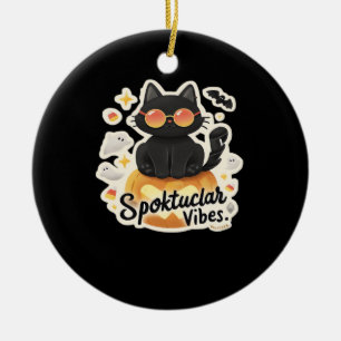Cute Black Cat Halloween Pumpkin Oversized T-Shirt Ceramic Ornament