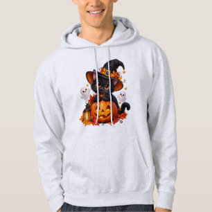 Cute Black Cat Halloween Pumpkin Pullover Hoodie