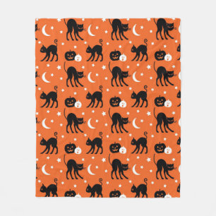 Cute Black Cat Halloween Seamless Pattern   Orange Fleece Blanket