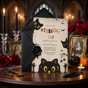 Cute Black Cat Halloween Wedding Invitation