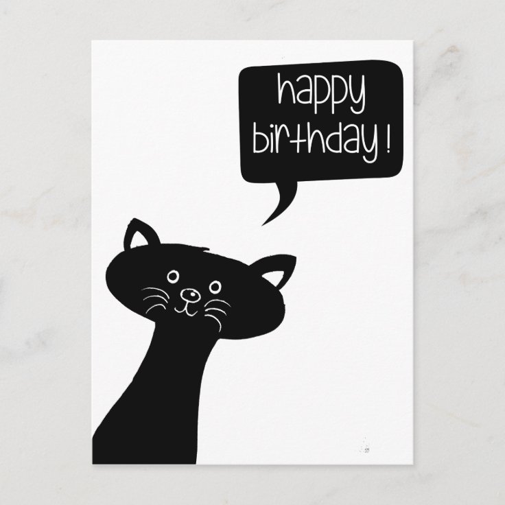 Cute Black Cat - Happy Birthday Postcard | Zazzle