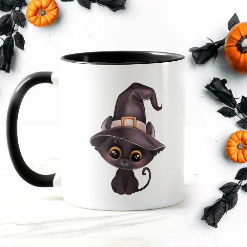 Cute black cat Happy Halloween carved pumpkin Mug