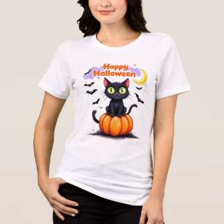 Cute Black Cat Happy Halloween T-Shirt Tri-Blend Shirt