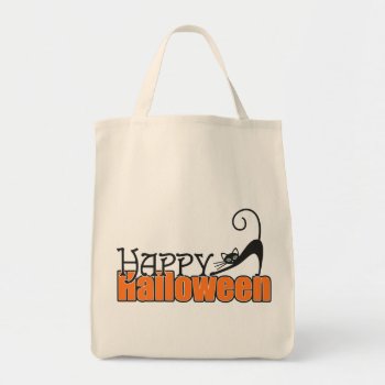 Cute Black Cat Happy Halloween Tote Bag by HolidayCreations at Zazzle