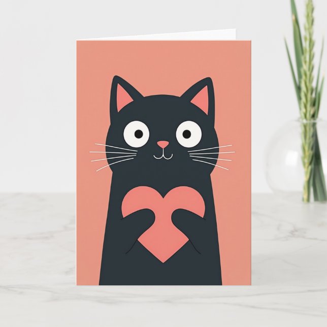 Cute Black Cat Heart Card (Front)
