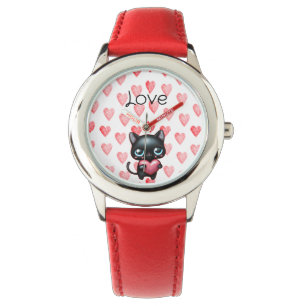 Cute Black cat heart watch