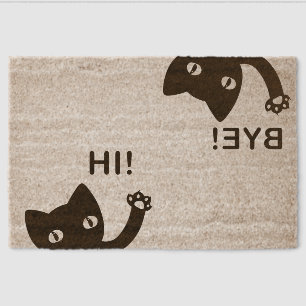 Cute Black Cat Hi Bye Fiber Doormat