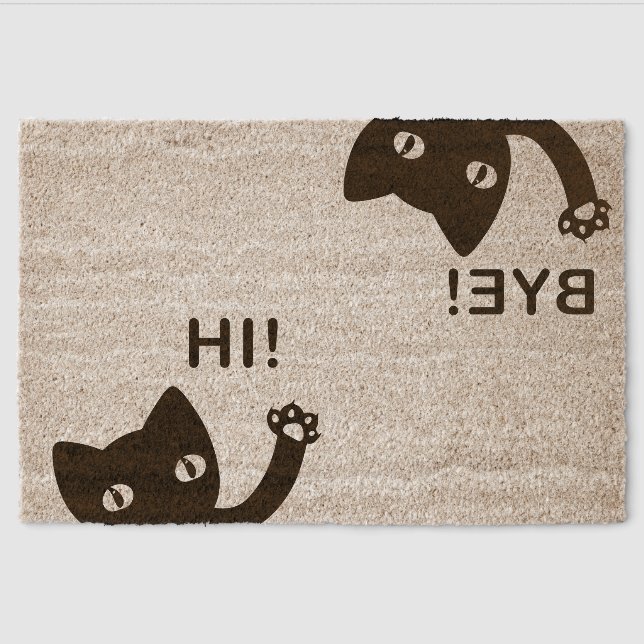 Cute Black Cat Hi Bye Fiber Doormat (Front)