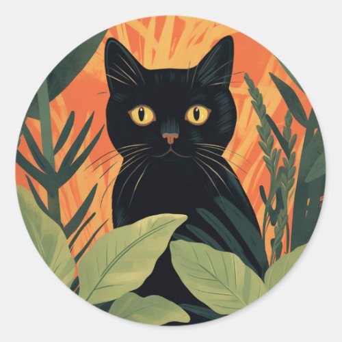 Cute Black Cat Hiding in Home Plant Sticker 
