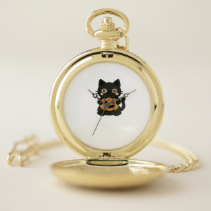 Cute Black Cat Holding Jack O Lantern Pumpkin � Ka Pocket Watch