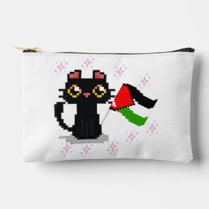 cute black cat holds Palestine flag Accessory Pouch