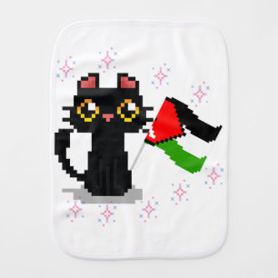 cute black cat holds Palestine flag Baby Burp Cloth
