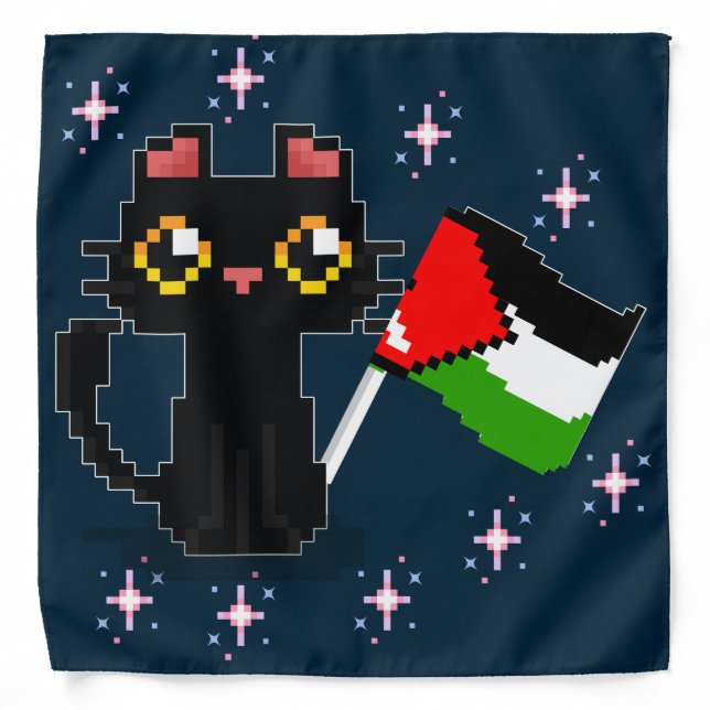 cute black cat holds Palestine flag Bandana (Front)
