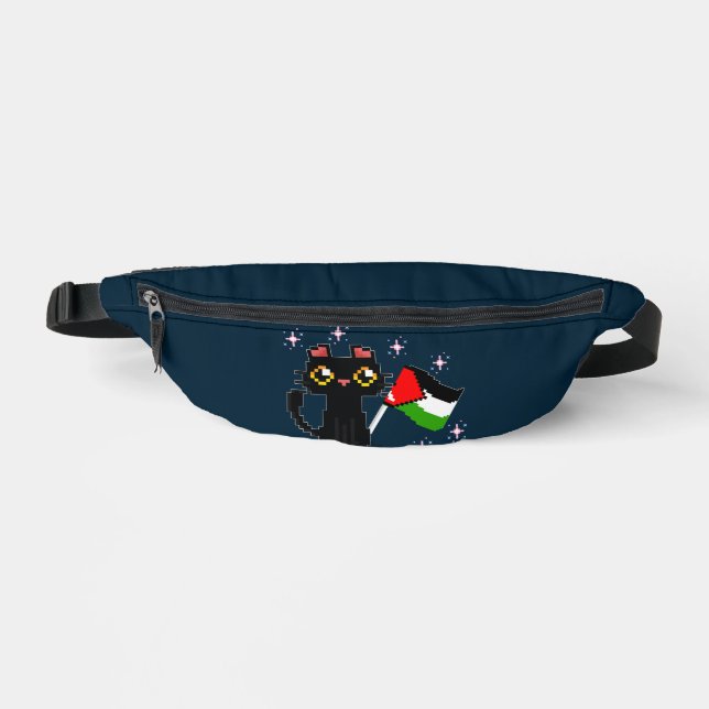 cute black cat holds Palestine flag  Fanny Pack (Front)