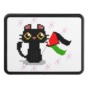 cute black cat holds Palestine flag Hitch Cover