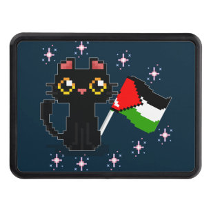 cute black cat holds Palestine flag Hitch Cover