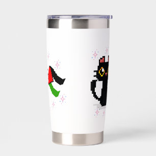 cute black cat holds Palestine flag Insulated Tumbler