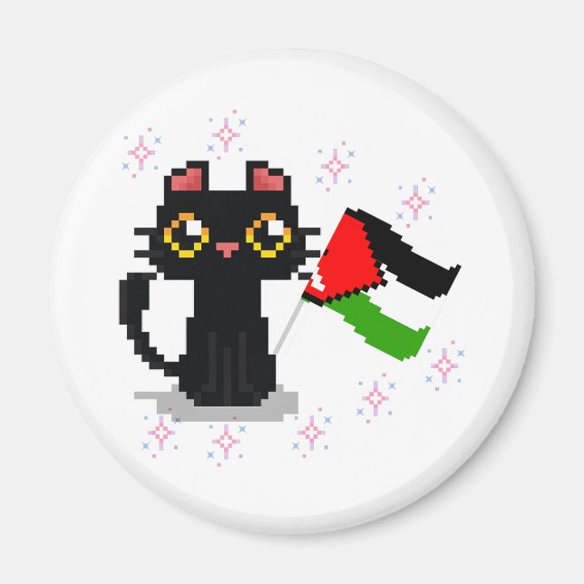 cute black cat holds Palestine flag Magnet (Front)