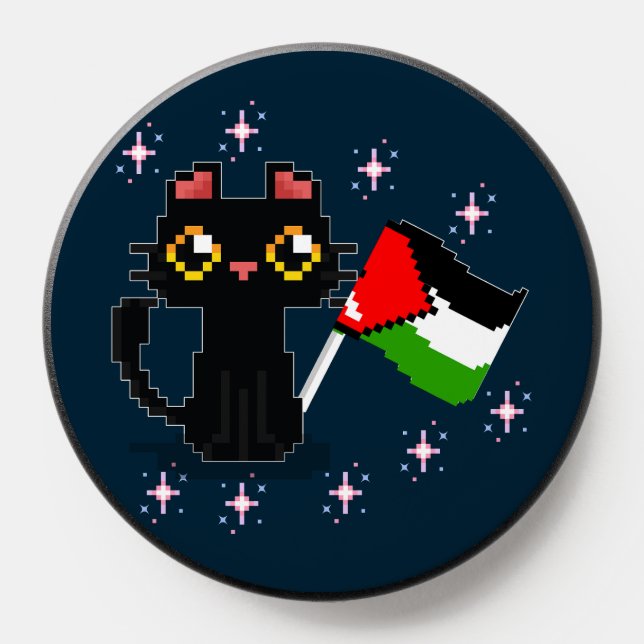 cute black cat holds Palestine flag PopSocket (Popsocket)