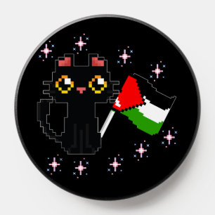 cute black cat holds Palestine flag PopSocket