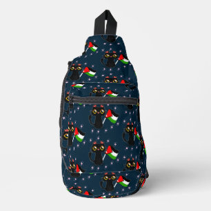cute black cat holds Palestine flag Sling Bag