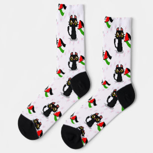 cute black cat holds Palestine flag Socks