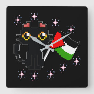 cute black cat holds Palestine flag Square Wall Clock
