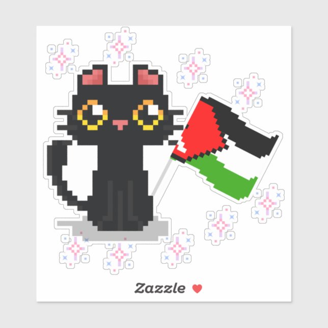 cute black cat holds Palestine flag Sticker (Sheet)