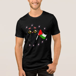 cute black cat holds Palestine flag  Tri-Blend Shirt