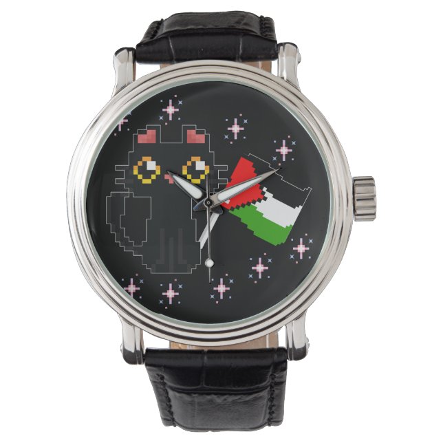 cute black cat holds Palestine flag Watch (Front)