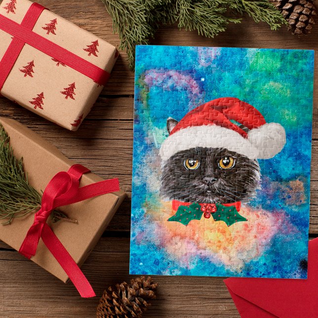 Cute Black Cat Holiday Christmas Presents Jigsaw Puzzle (Creator Uploaded)