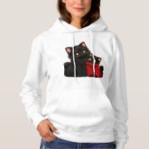 Cute Black Cat Hoodie - Cozy Black Cat with Glasse