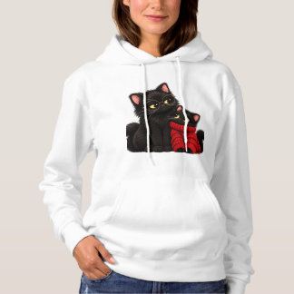 Cute Black Cat Hoodie - Cozy Black Cat with Glasse