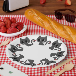 Cute Black Cat Illustration Party Paper Plates